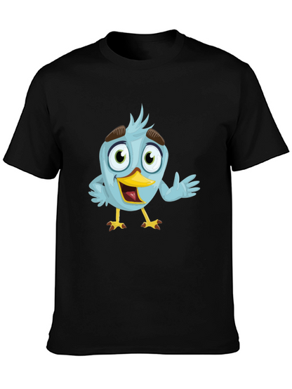 Camiseta Negra con Diseño de Pájaro Azul Animado