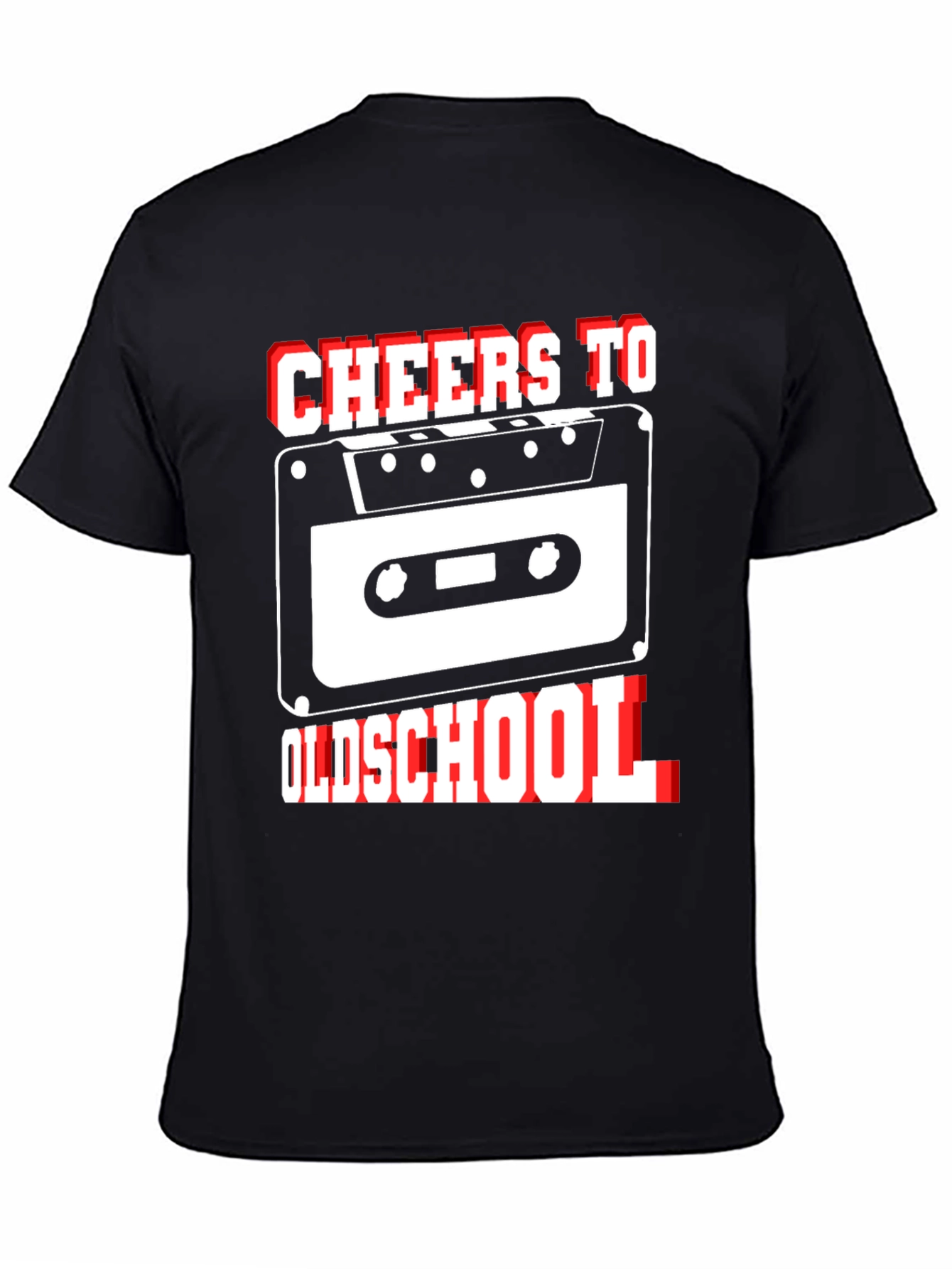 Camiseta Negra Cheers To Oldschool con Diseño Retro Cassette