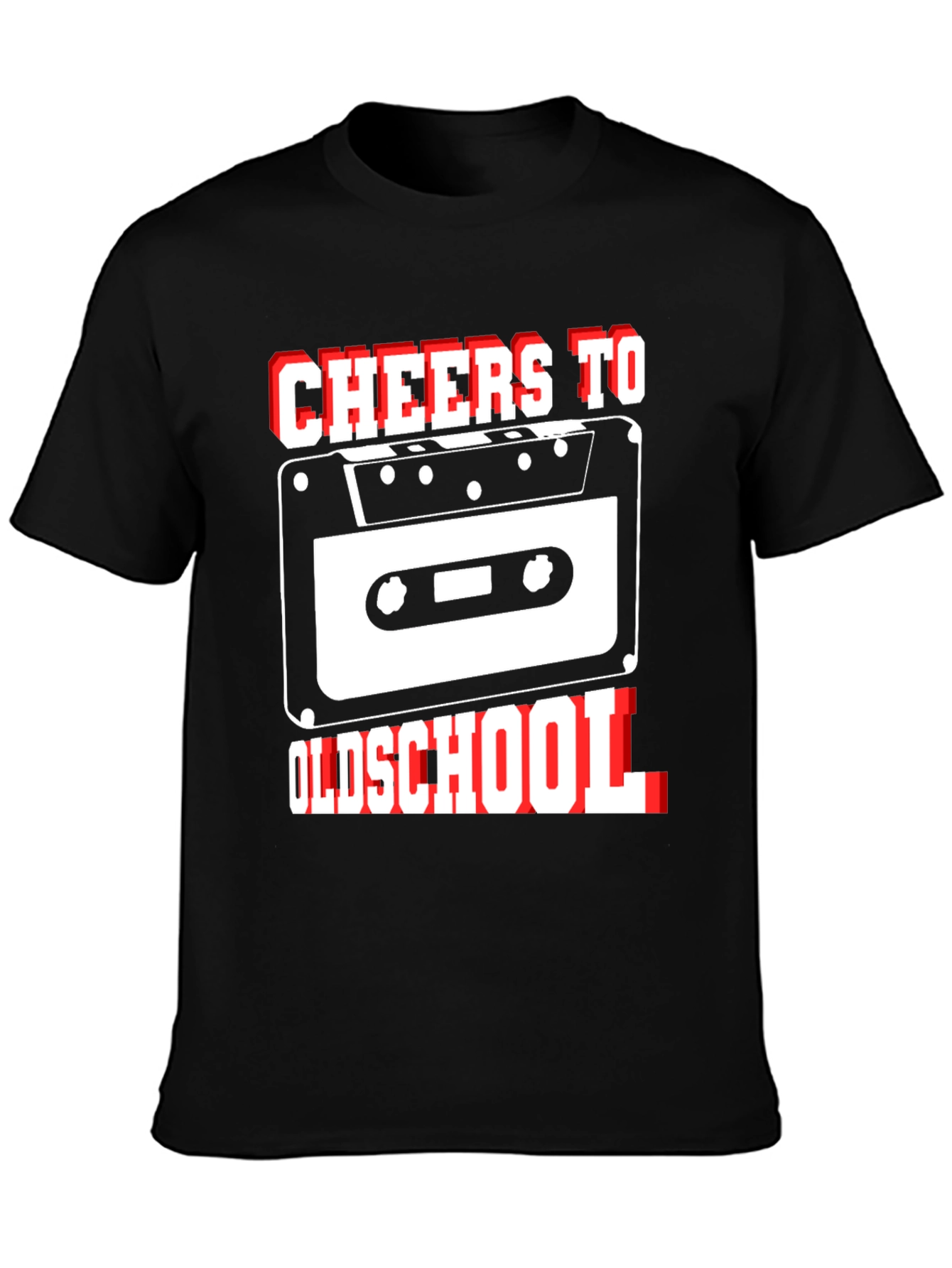 Camiseta Negra Cheers To Oldschool con Diseño Retro Cassette