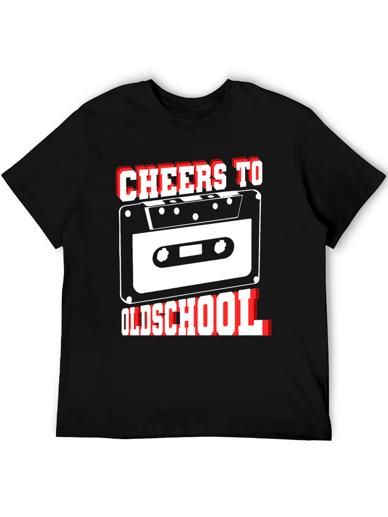 Camiseta Negra Cheers To Oldschool con Diseño Retro Cassette