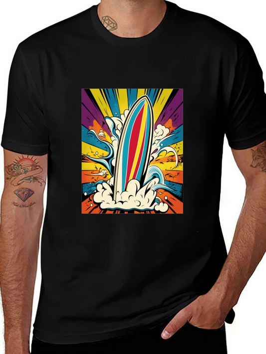 Camiseta Negra Estampado Surf Colorido