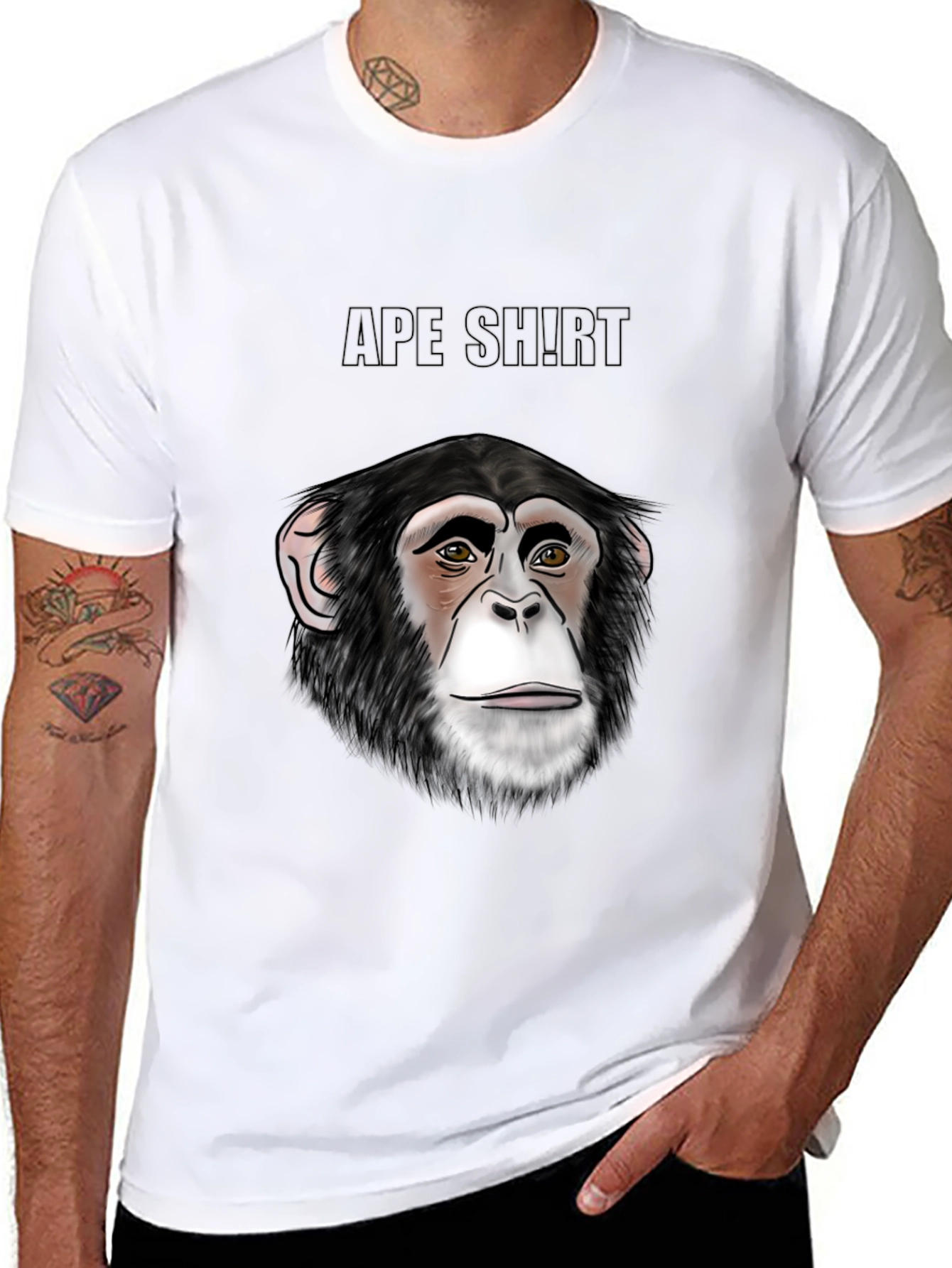 Camiseta Negra con Diseño de Cara de Chimpancé