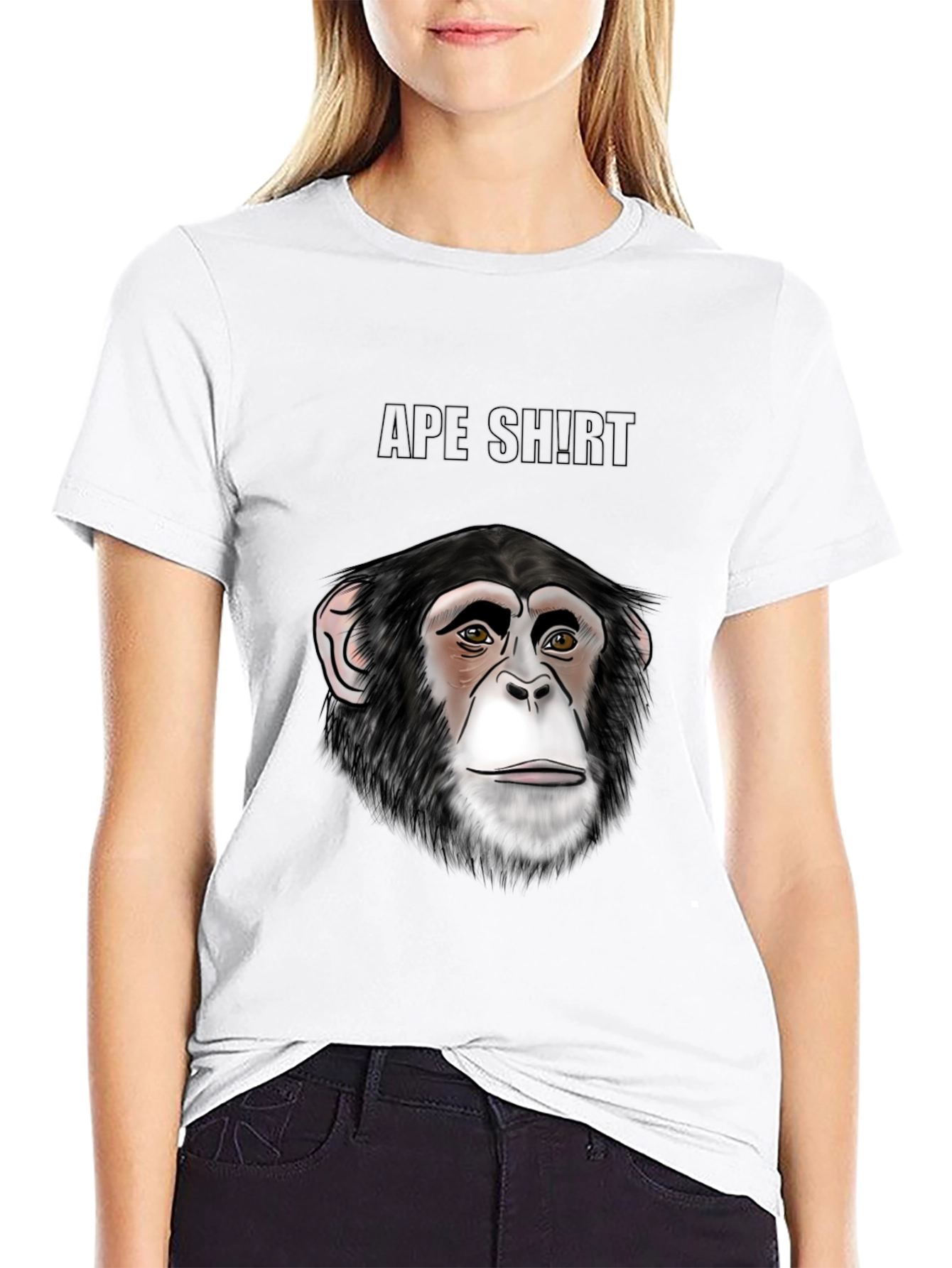 Camiseta Negra con Diseño de Cara de Chimpancé