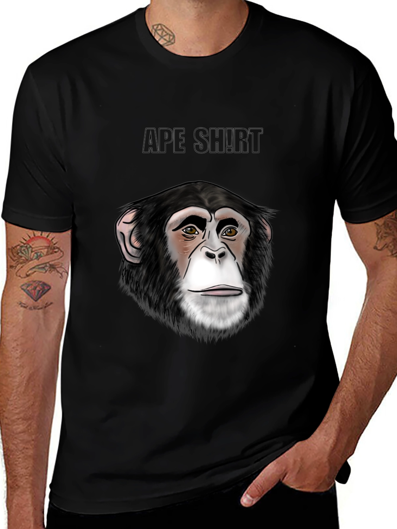 Camiseta Negra con Diseño de Cara de Chimpancé