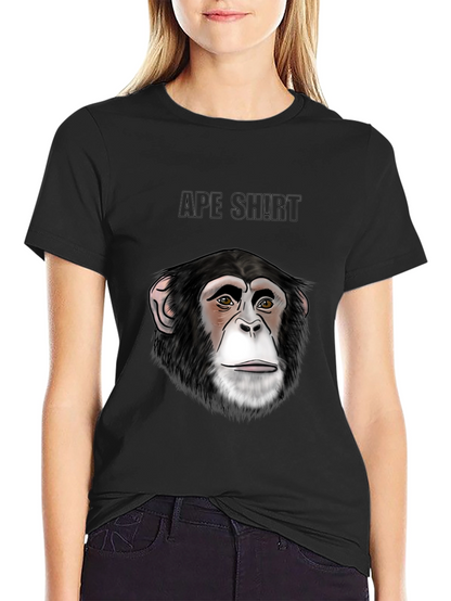 Camiseta Negra con Diseño de Cara de Chimpancé