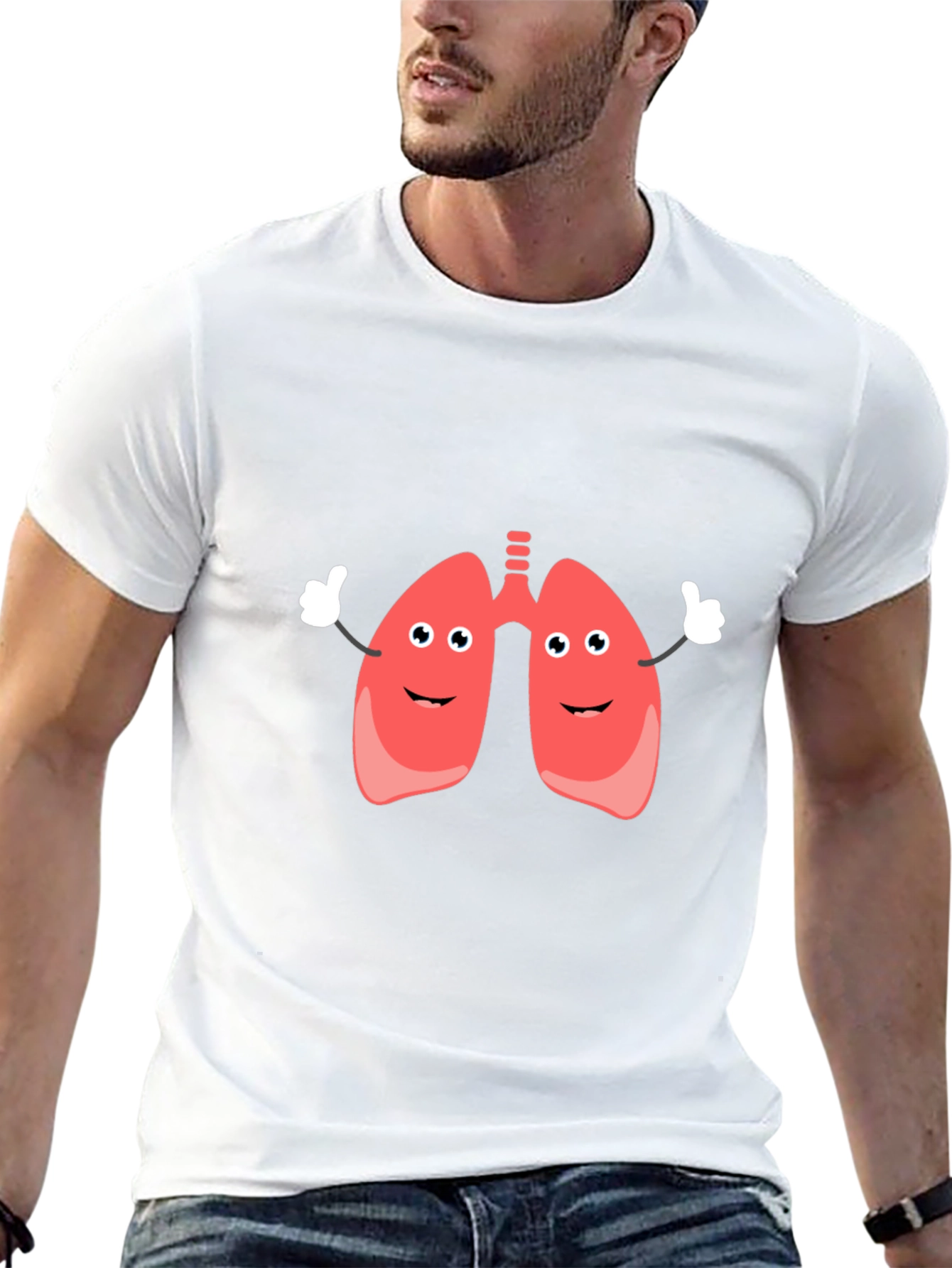 Camiseta Negra con Diseño Divertido de Pulmones Animados