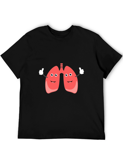 Camiseta Negra con Diseño Divertido de Pulmones Animados
