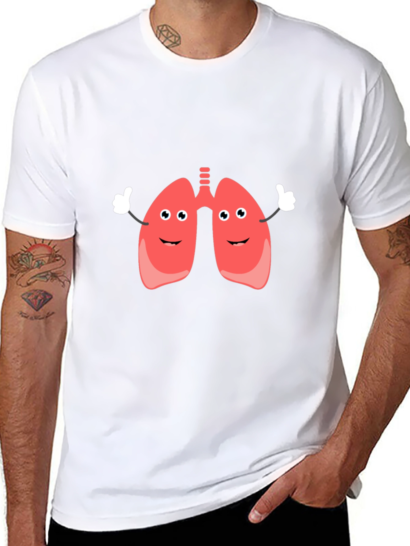 Camiseta Negra con Diseño Divertido de Pulmones Animados