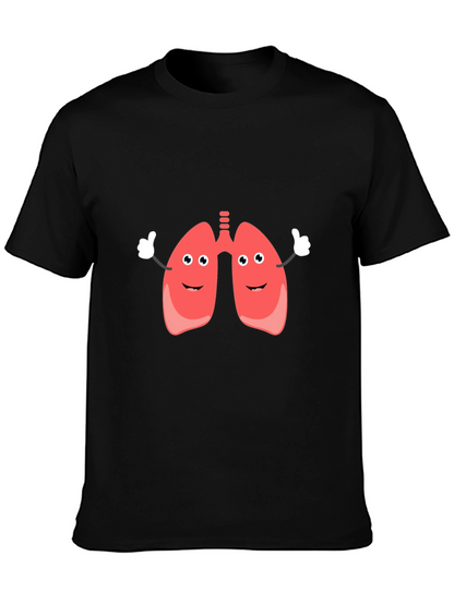 Camiseta Negra con Diseño Divertido de Pulmones Animados