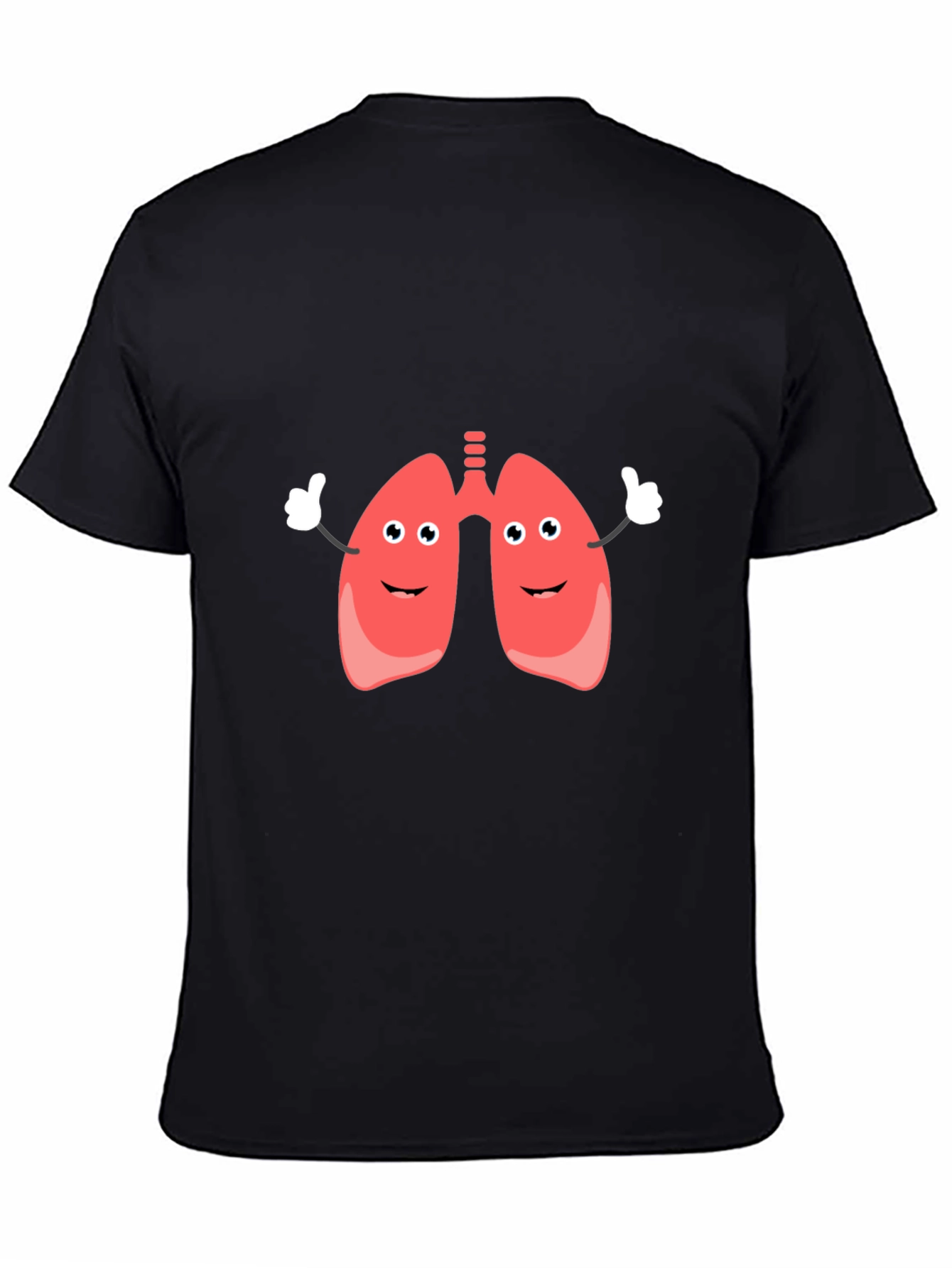 Camiseta Negra con Diseño Divertido de Pulmones Animados