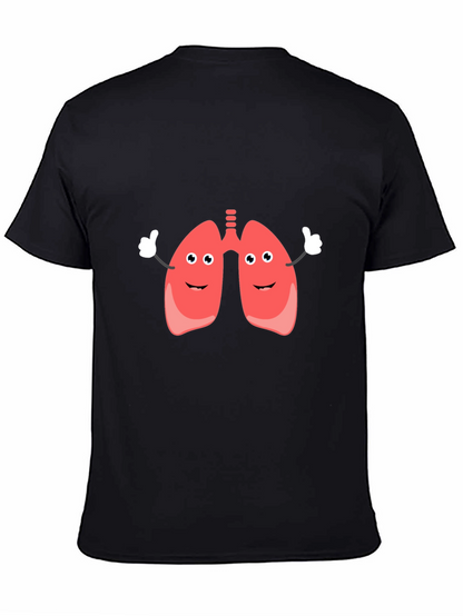 Camiseta Negra con Diseño Divertido de Pulmones Animados