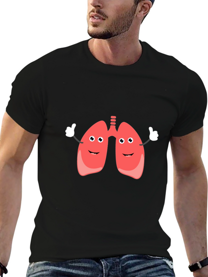 Camiseta Negra con Diseño Divertido de Pulmones Animados