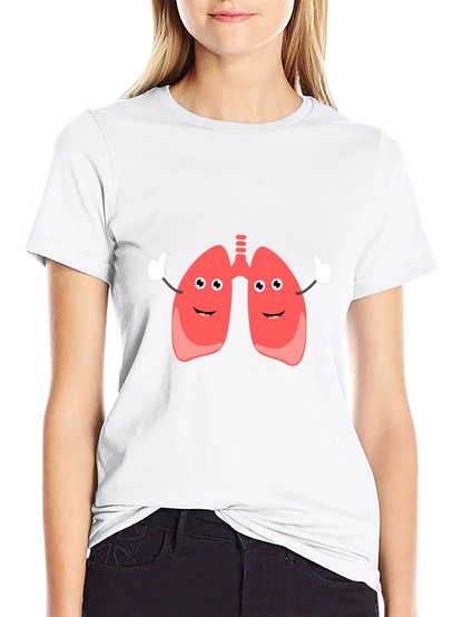 Camiseta Negra con Diseño Divertido de Pulmones Animados