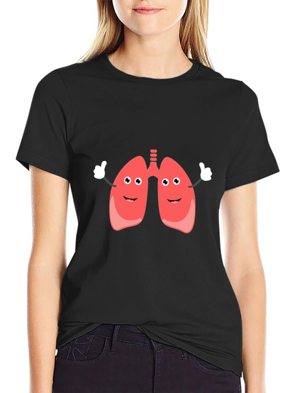 Camiseta Negra con Diseño Divertido de Pulmones Animados
