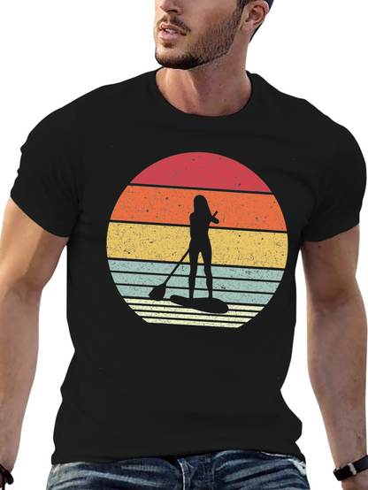 Camiseta Negra Paddle Surf Retro Sunset