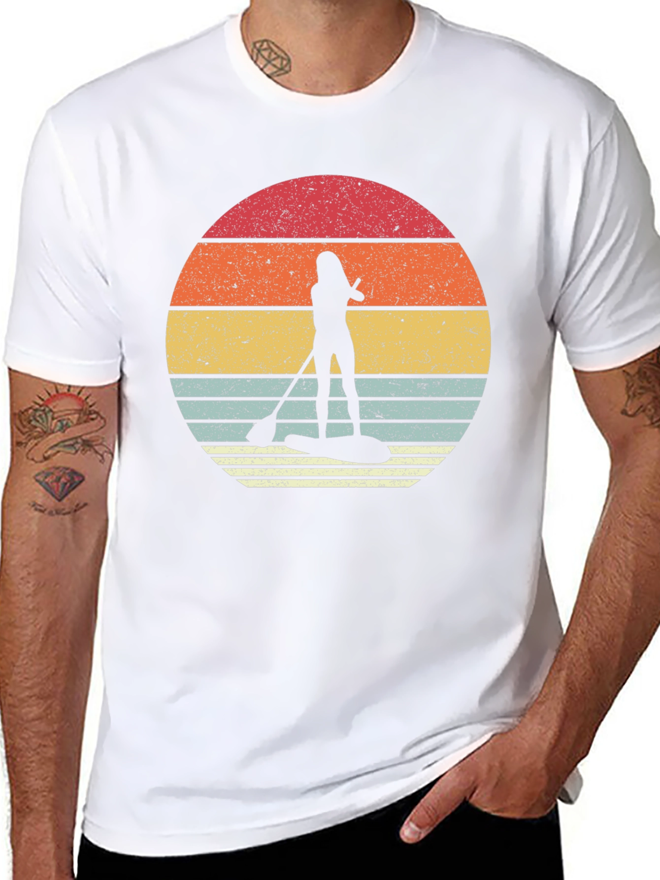 Camiseta Negra Paddle Surf Retro Sunset