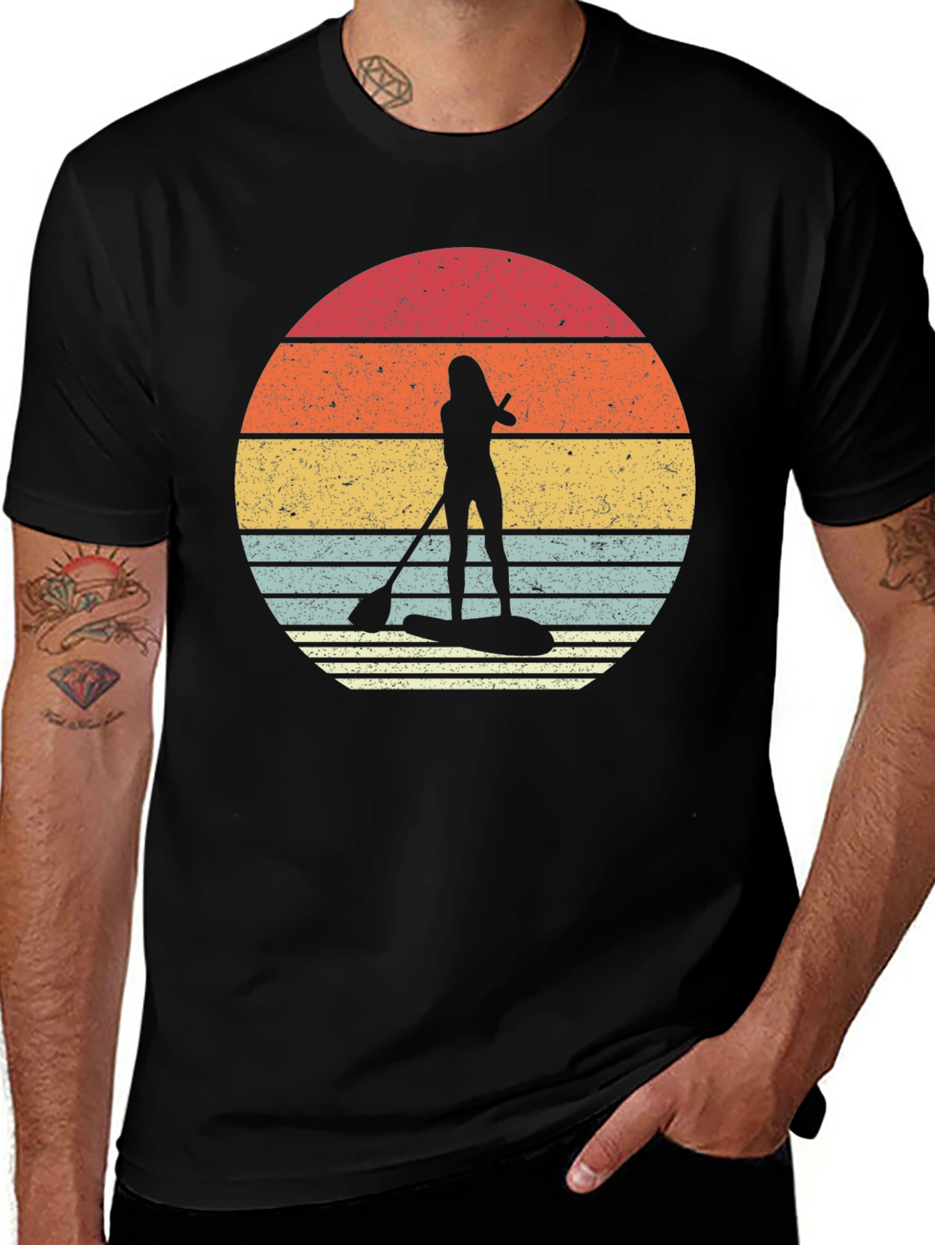 Camiseta Negra Paddle Surf Retro Sunset