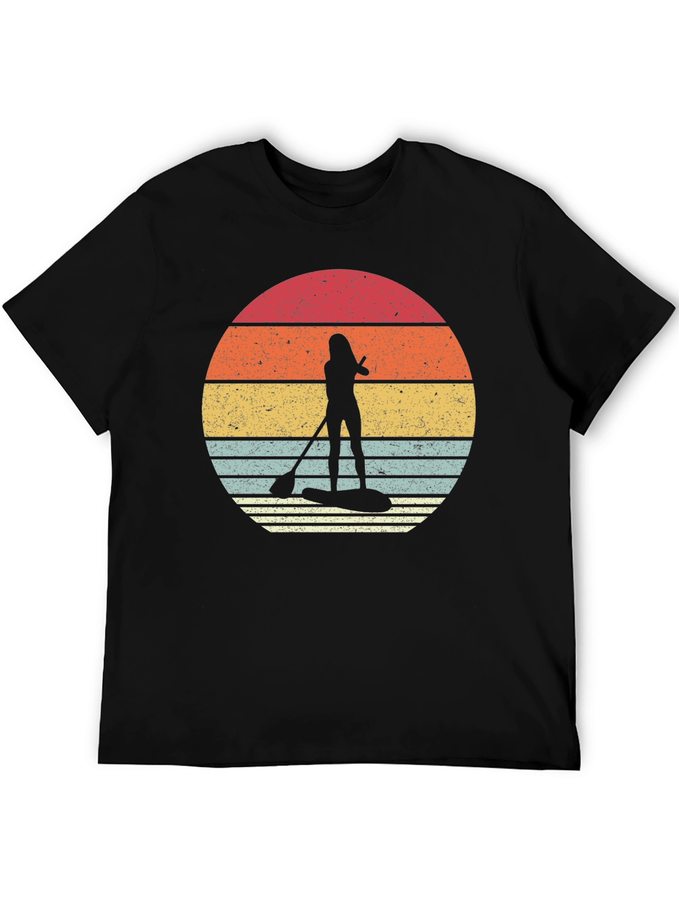 Camiseta Negra Paddle Surf Retro Sunset