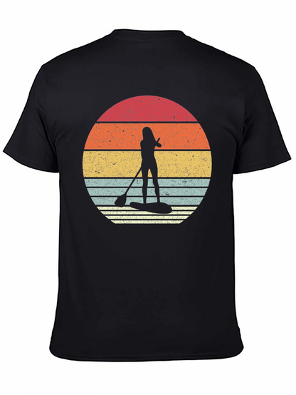 Camiseta Negra Paddle Surf Retro Sunset