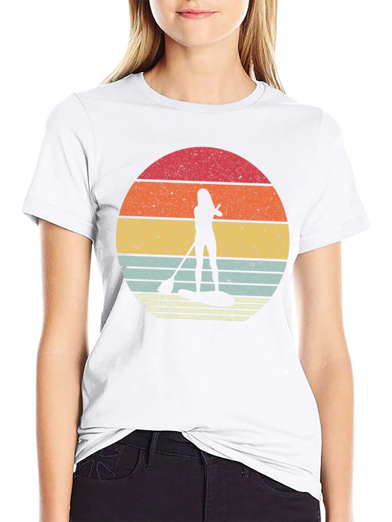 Camiseta Negra Paddle Surf Retro Sunset