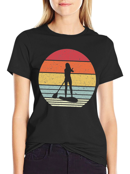 Camiseta Negra Paddle Surf Retro Sunset