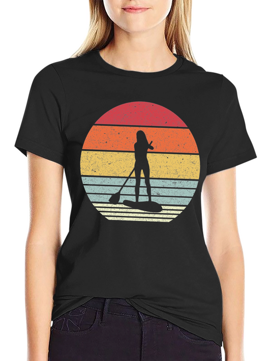 Camiseta Negra Paddle Surf Retro Sunset