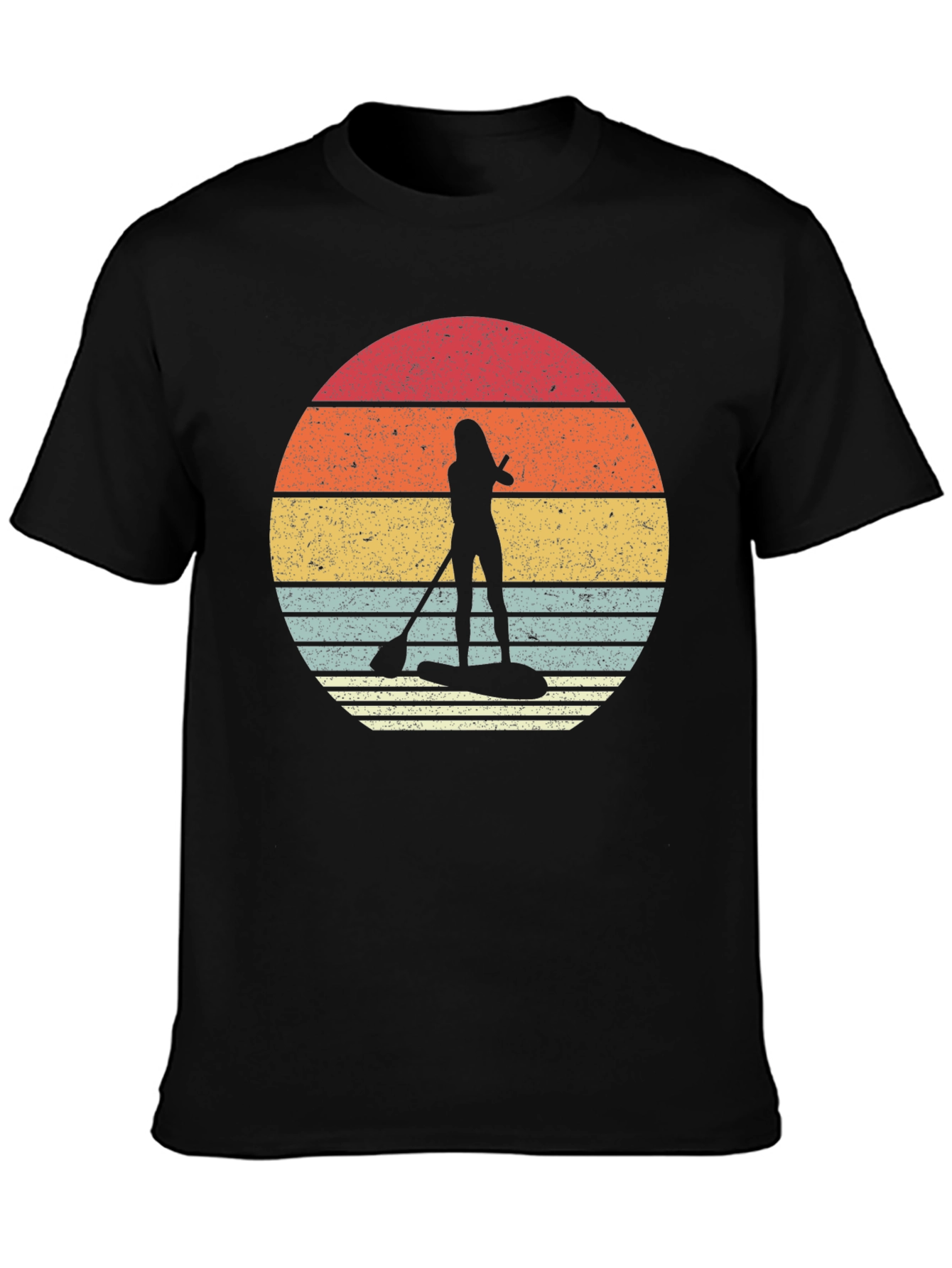Camiseta Negra Paddle Surf Retro Sunset