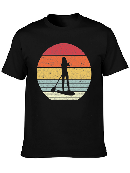 Camiseta Negra Paddle Surf Retro Sunset
