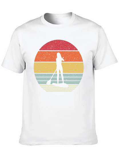 Camiseta Negra Paddle Surf Retro Sunset