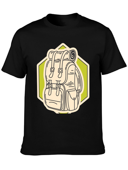 Camiseta Negra con Diseño de Mochila de Senderismo