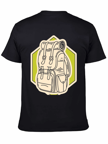 Camiseta Negra con Diseño de Mochila de Senderismo