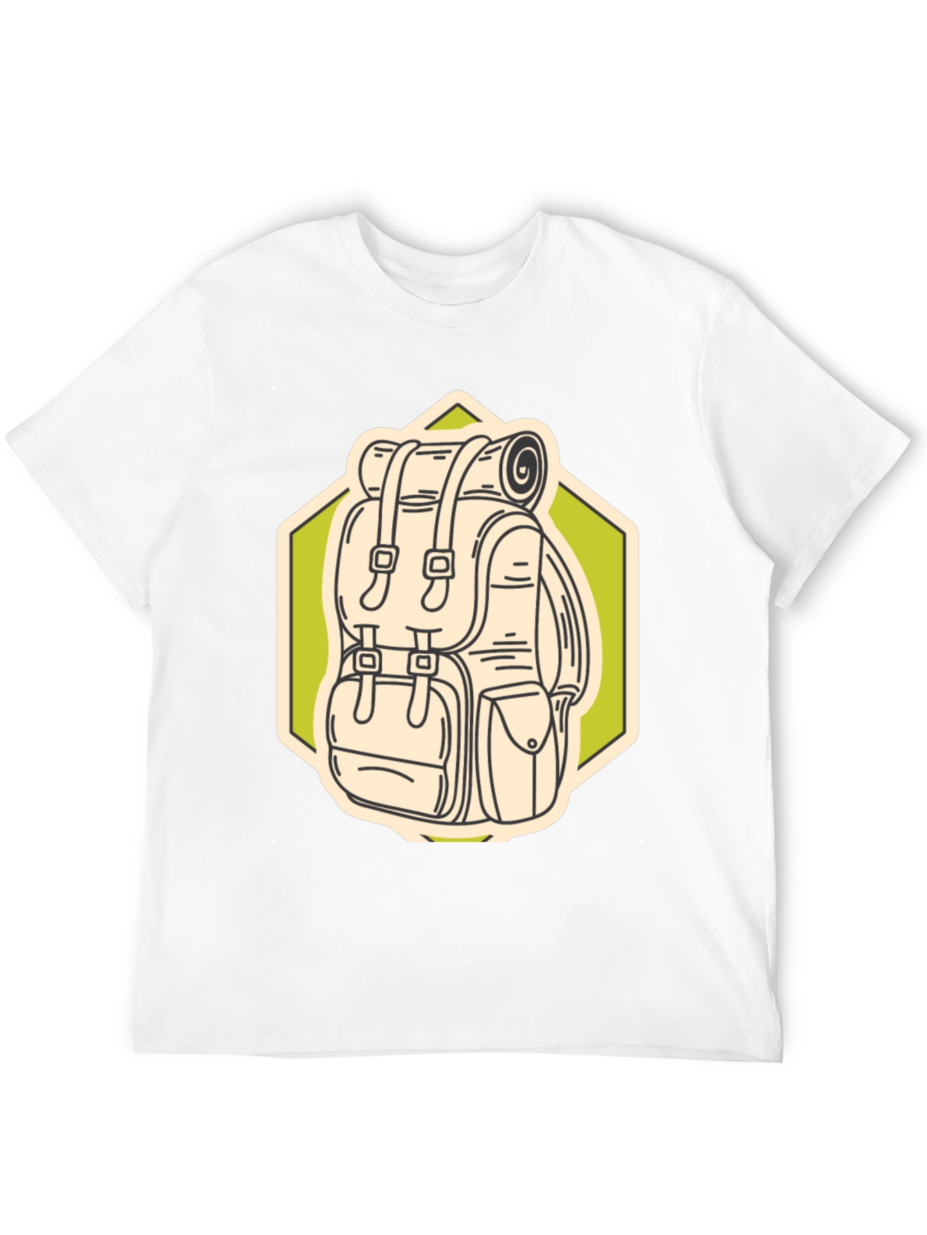 Camiseta Negra con Diseño de Mochila de Senderismo