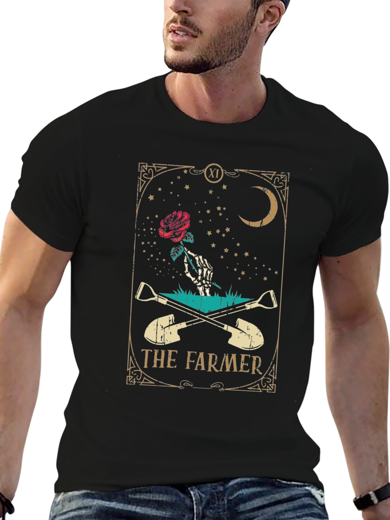 Camiseta Negra El Granjero con Diseño Esotérico