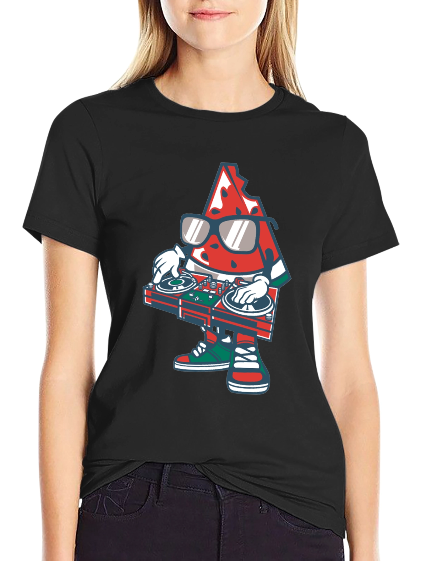 Camiseta Negra con Diseño de Sandía DJ