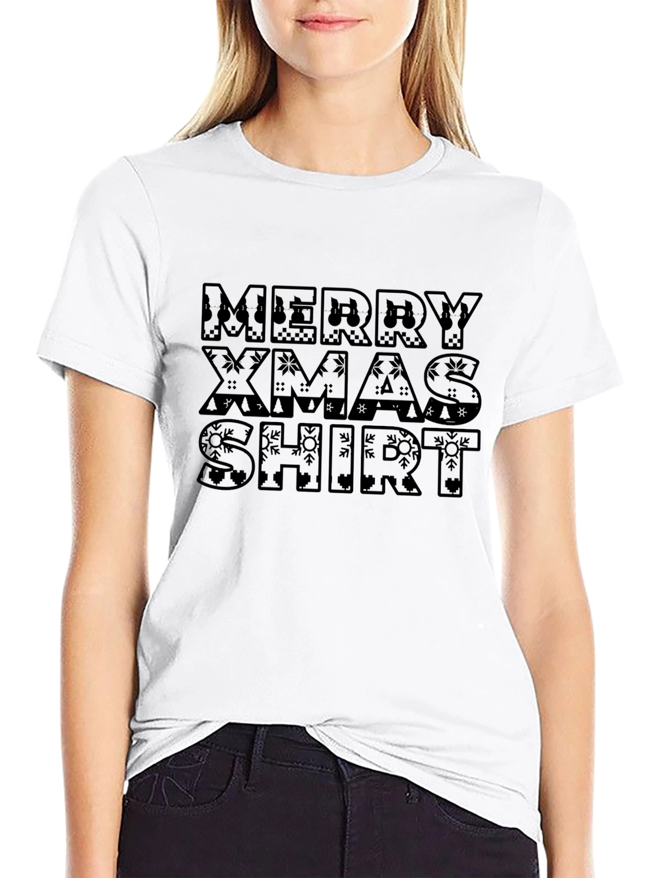Camiseta Navideña Negra Merry Xmas Shirt