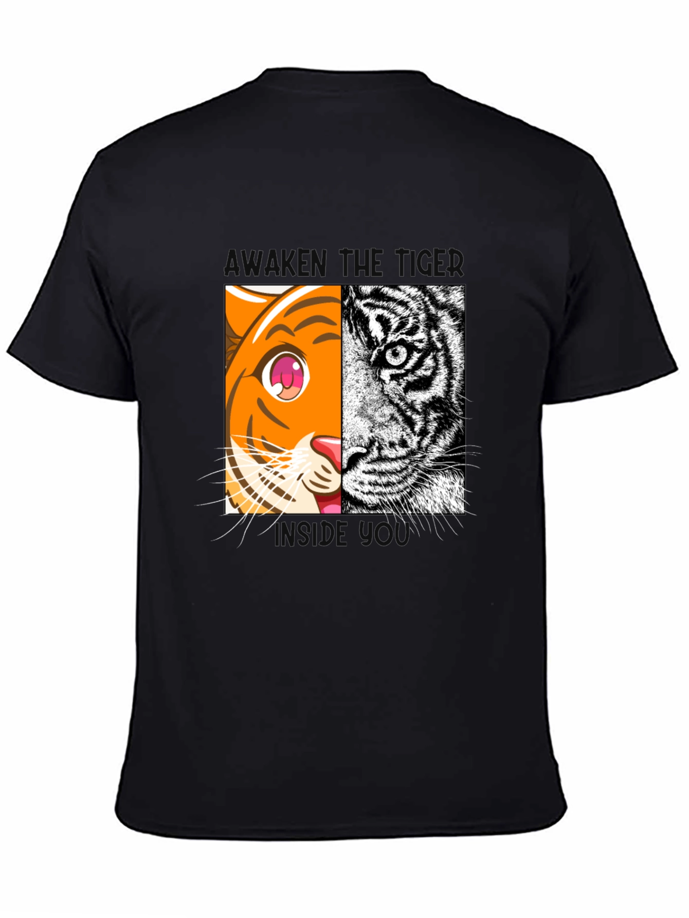 Camiseta Negra Tigre Dual: Anime y Realismo