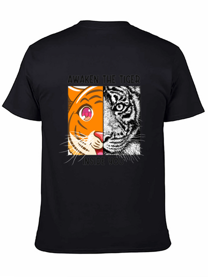 Camiseta Negra Tigre Dual: Anime y Realismo