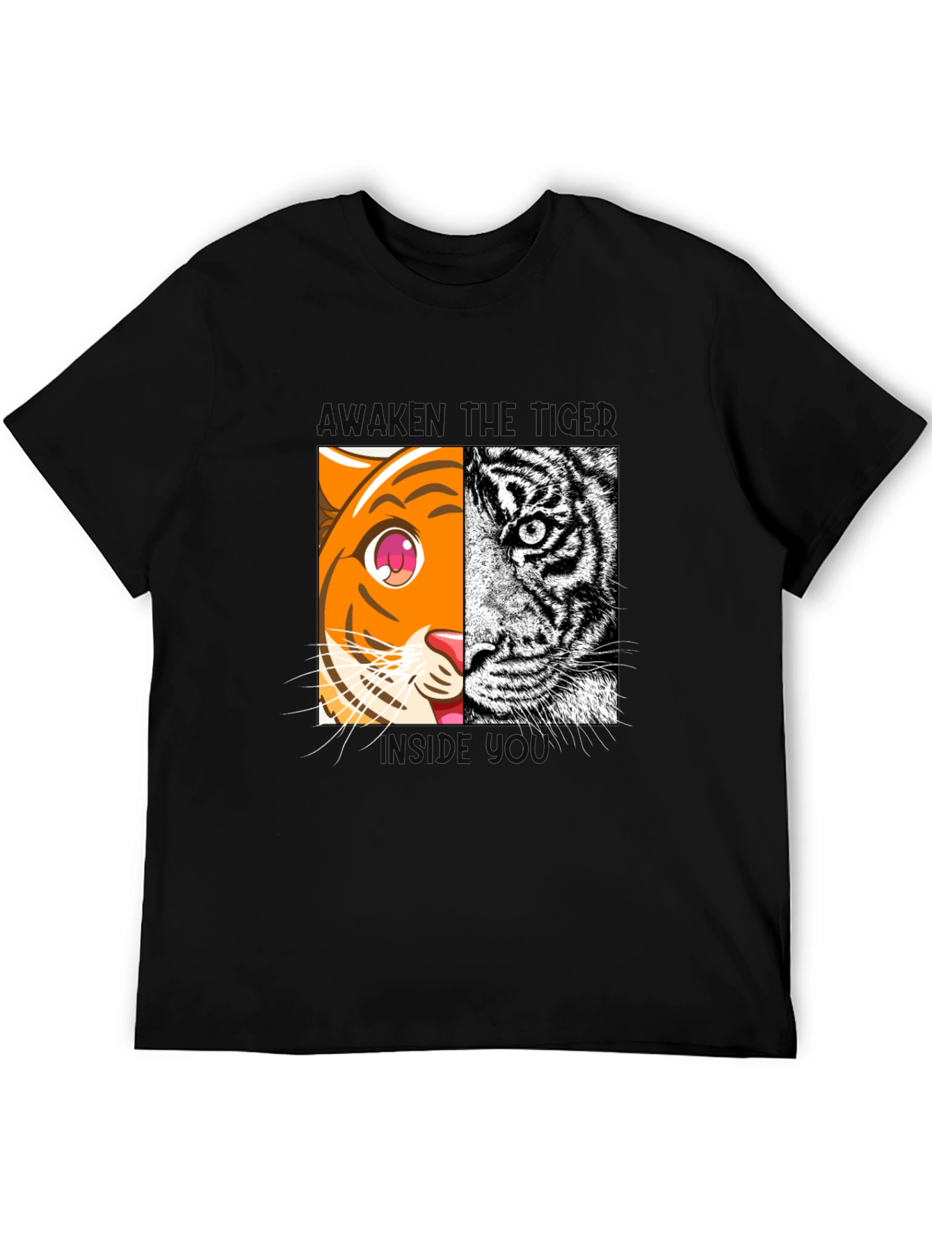 Camiseta Negra Tigre Dual: Anime y Realismo