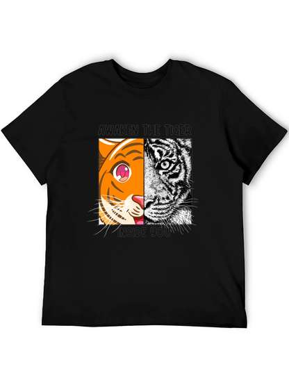 Camiseta Negra Tigre Dual: Anime y Realismo
