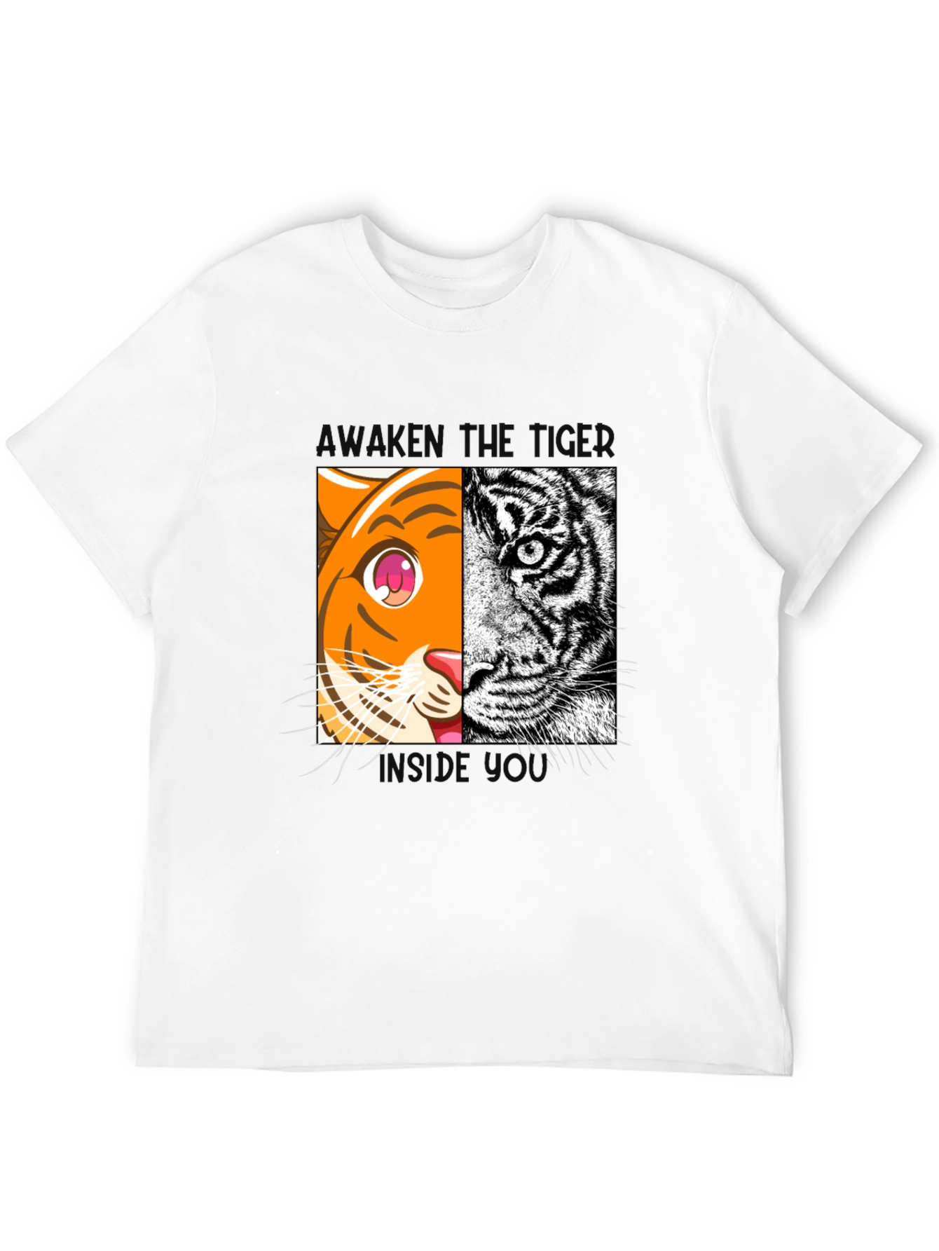 Camiseta Negra Tigre Dual: Anime y Realismo