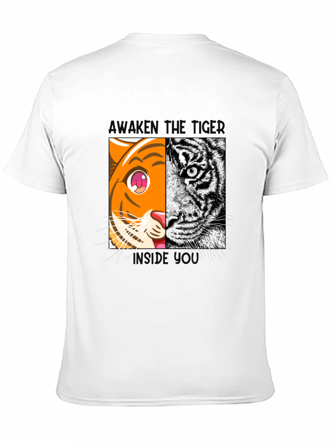 Camiseta Negra Tigre Dual: Anime y Realismo