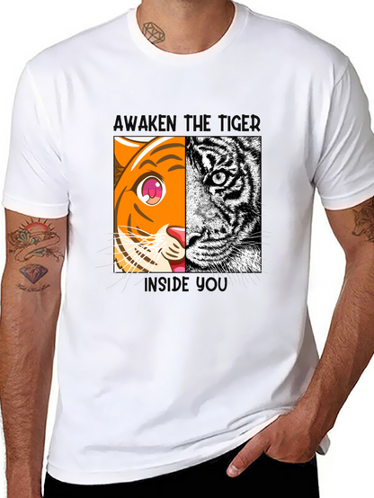 Camiseta Negra Tigre Dual: Anime y Realismo