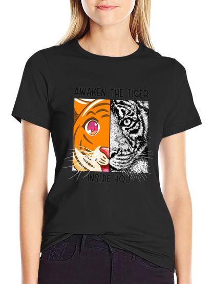 Camiseta Negra Tigre Dual: Anime y Realismo