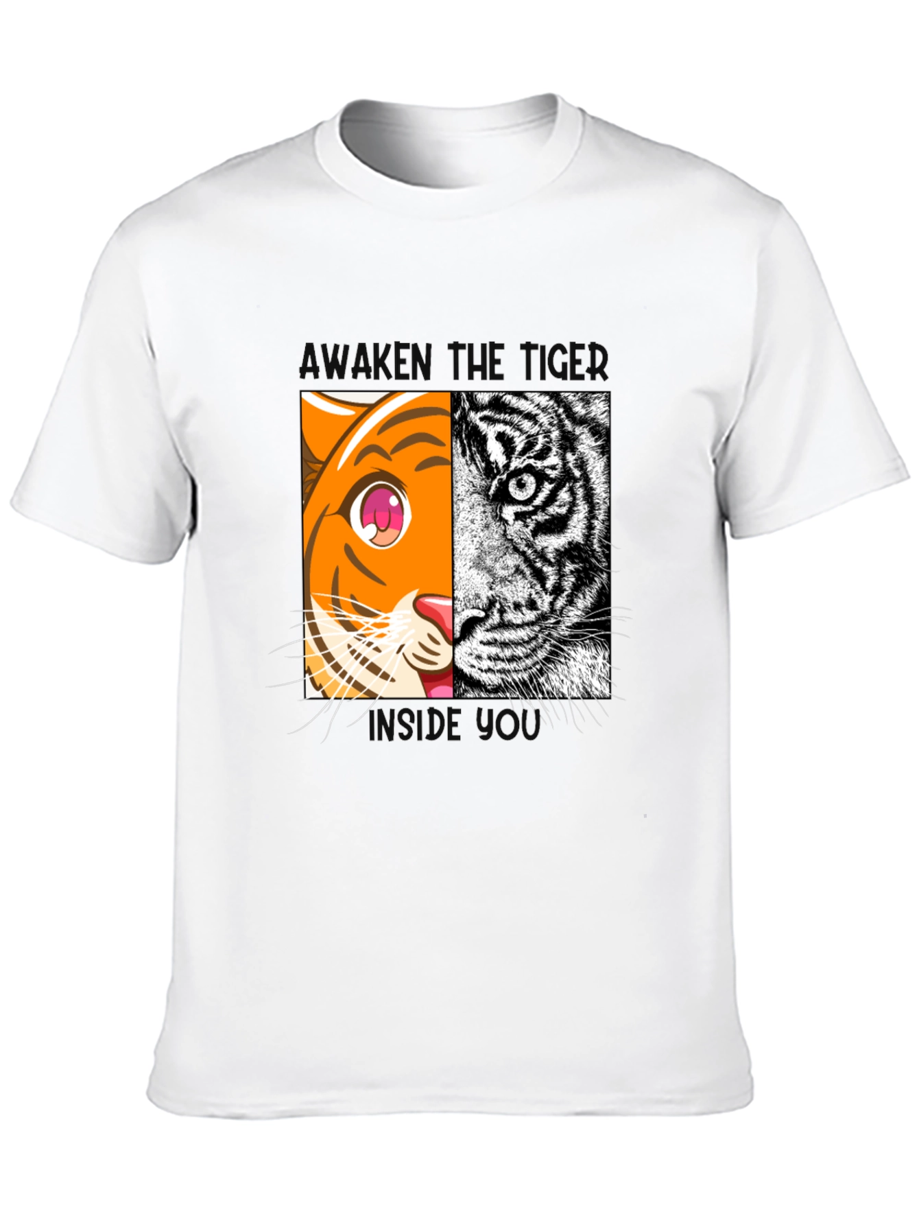 Camiseta Negra Tigre Dual: Anime y Realismo