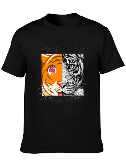 Camiseta Negra Tigre Dual: Anime y Realismo