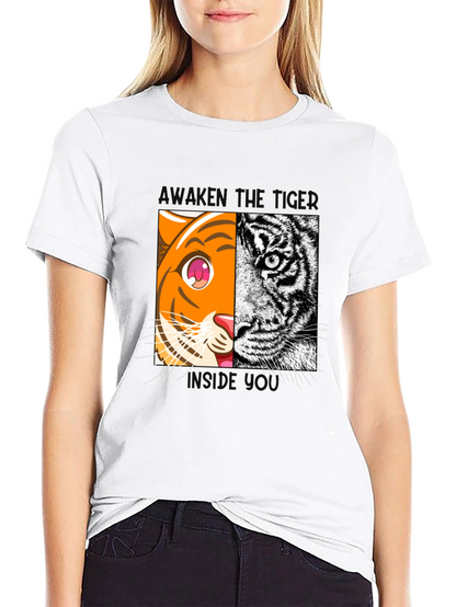 Camiseta Negra Tigre Dual: Anime y Realismo