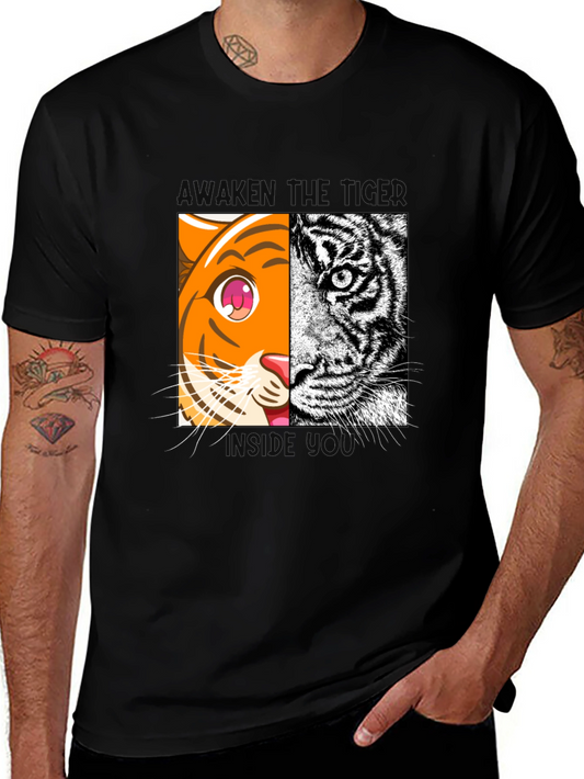 Camiseta Negra Tigre Dual: Anime y Realismo