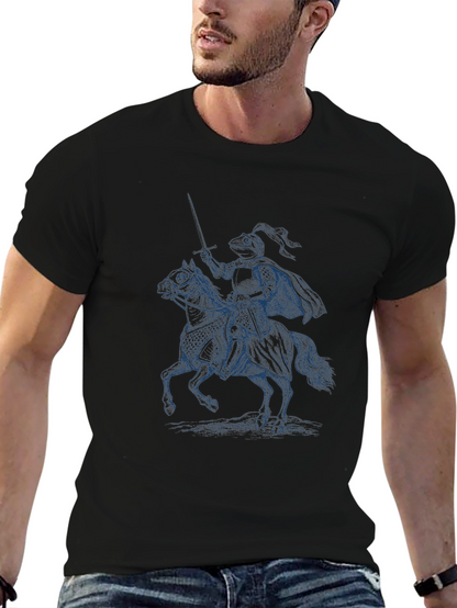 Camiseta Negra con Diseño de Caballero Medieval