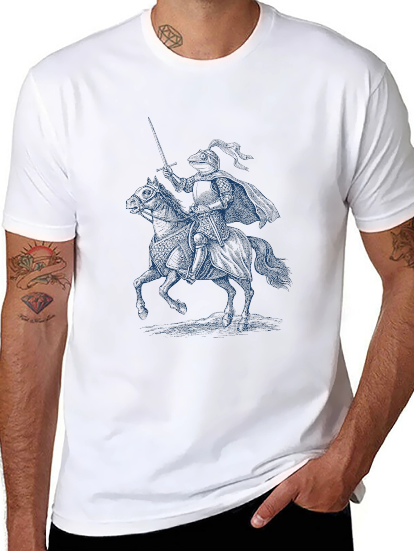 Camiseta Negra con Diseño de Caballero Medieval