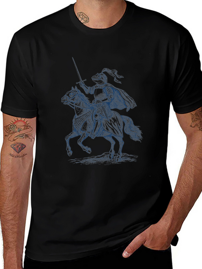 Camiseta Negra con Diseño de Caballero Medieval